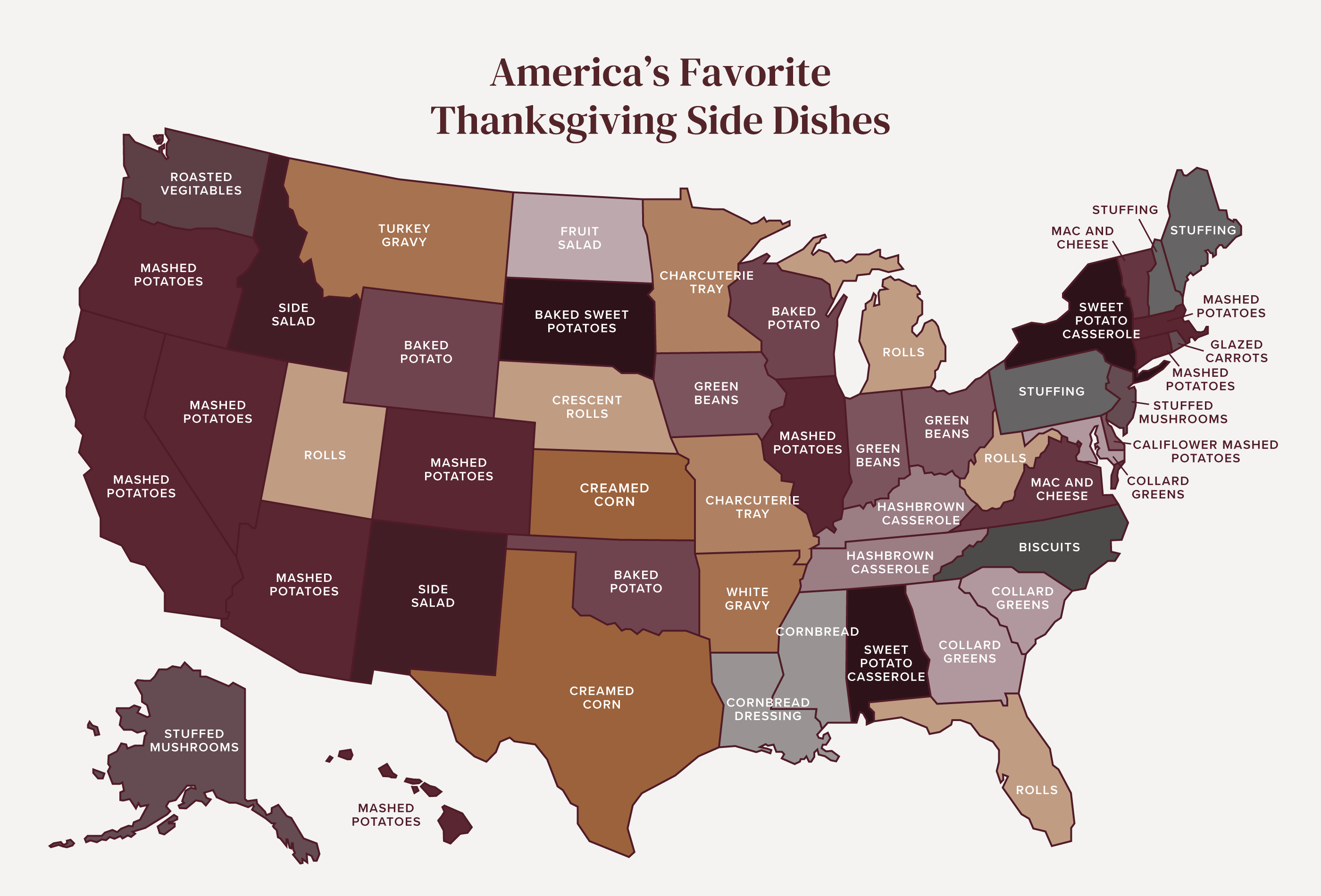 map of thanksgiving sides by state